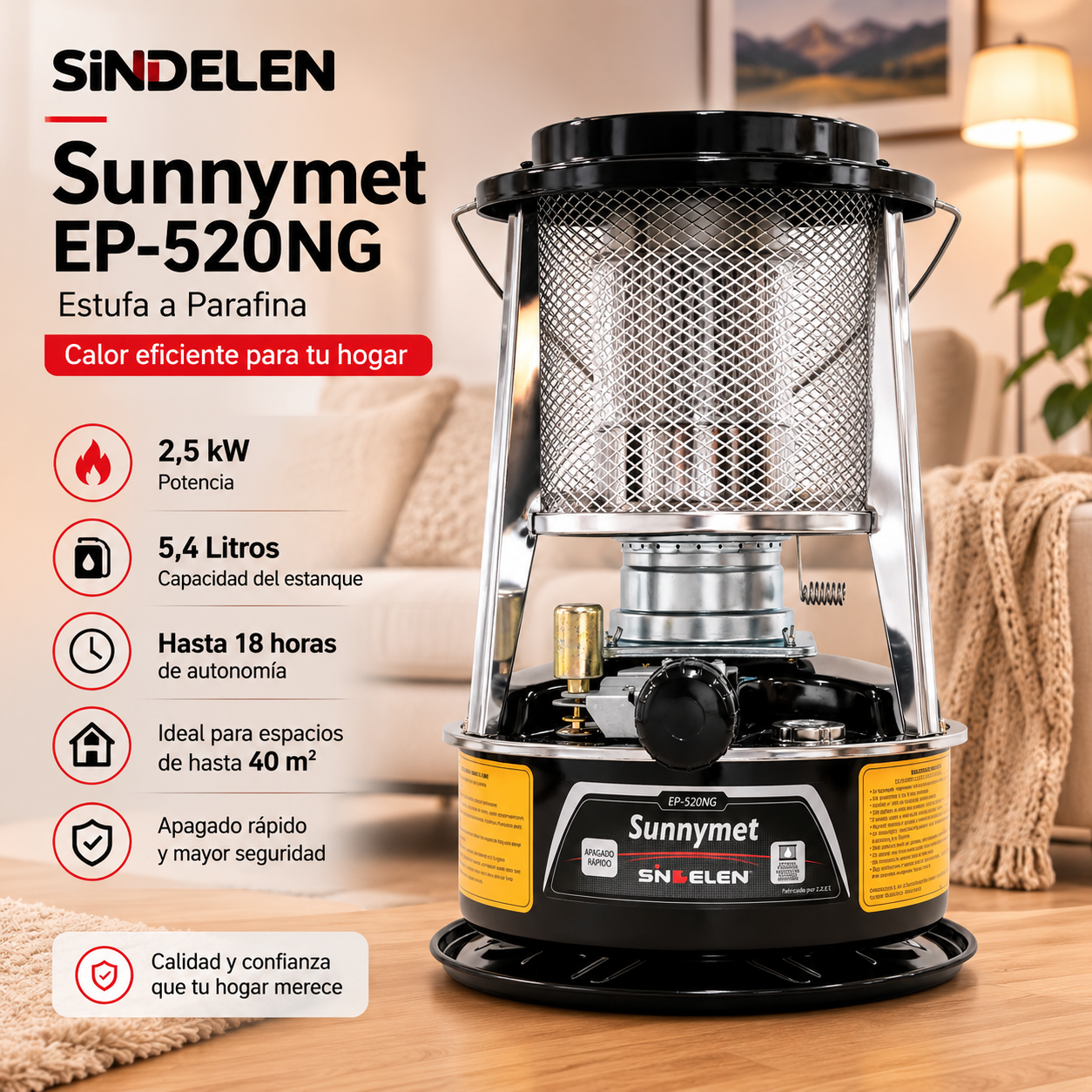 Estufa a Parafina Sindelen Sunnymet EP-520NG